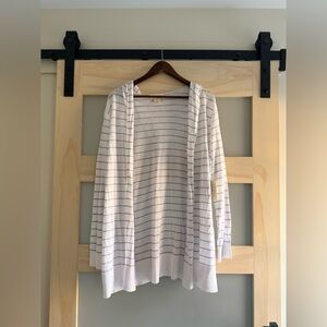 Cynthia Rowley NWT Linen Blend Hooded Cardigan 1X White Blue Stripe Open Front